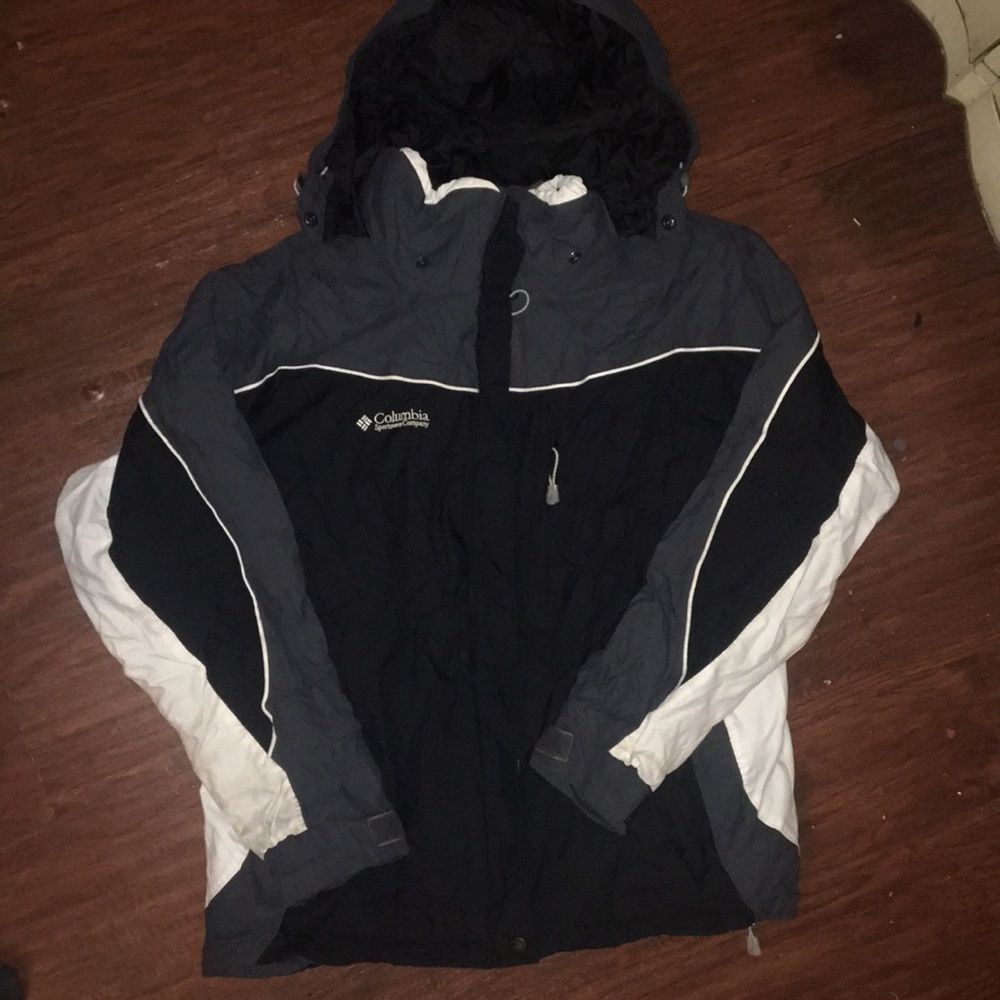 Black and white Columbia winter coat with shell